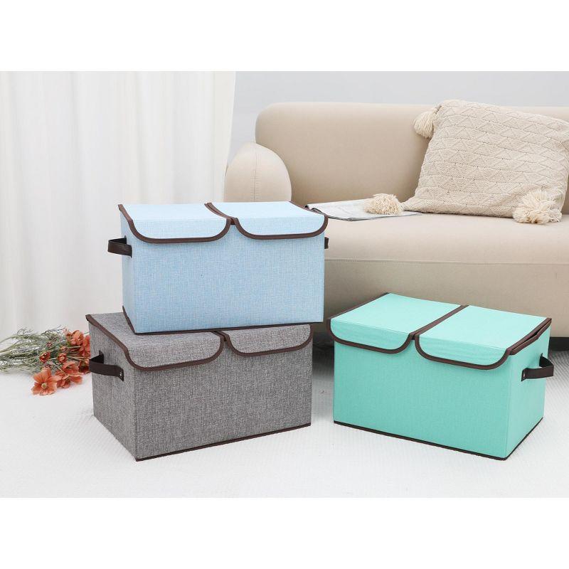 REGALWOVEN Fabric Collapsible Reinforced Versatile Storage Bin with Lid and Handle 16.5*12*10in