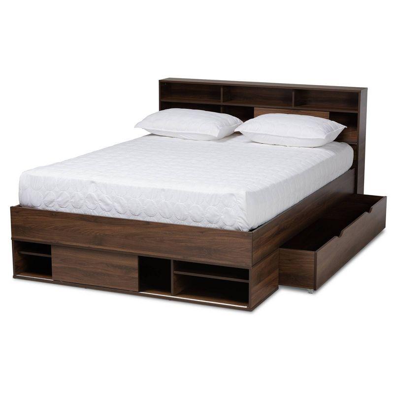 Queen 1 Drawer Tristan Wood Platform Storage Bed with Shelves Dark Brown - Baxton Studio