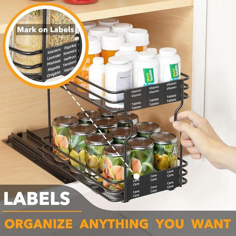 SpaceAid Heavy Duty Pull-Out Spice Rack Organizer for Cabinets – Slide-Out Seasoning Holder with Labels, 1 Drawer, 2-Tier