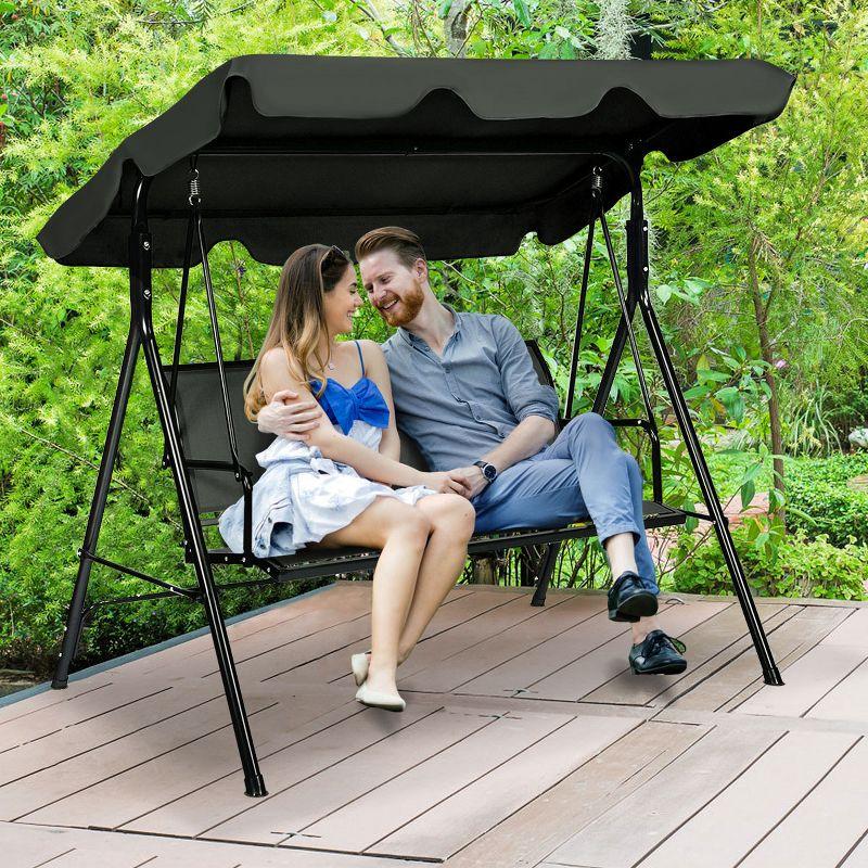 Costway Outdoor Patio Swing Canopy 3 Person Canopy Swing Chair Patio Hammock Black