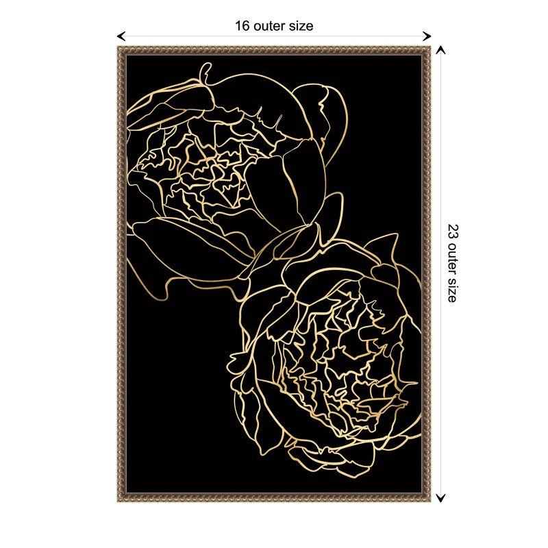 Amanti Art Peonies in gold and black by Rosana Laiz Blursbyai Canvas Wall Art Print Framed 16 x 23-in.