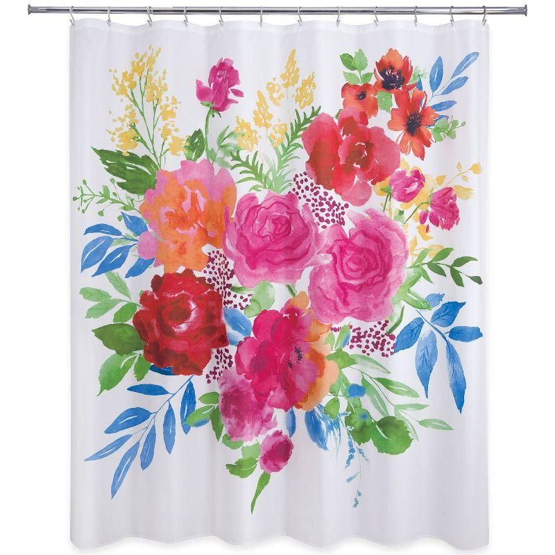 Floral Burst Multicolor Polyester Fabric Shower Curtain