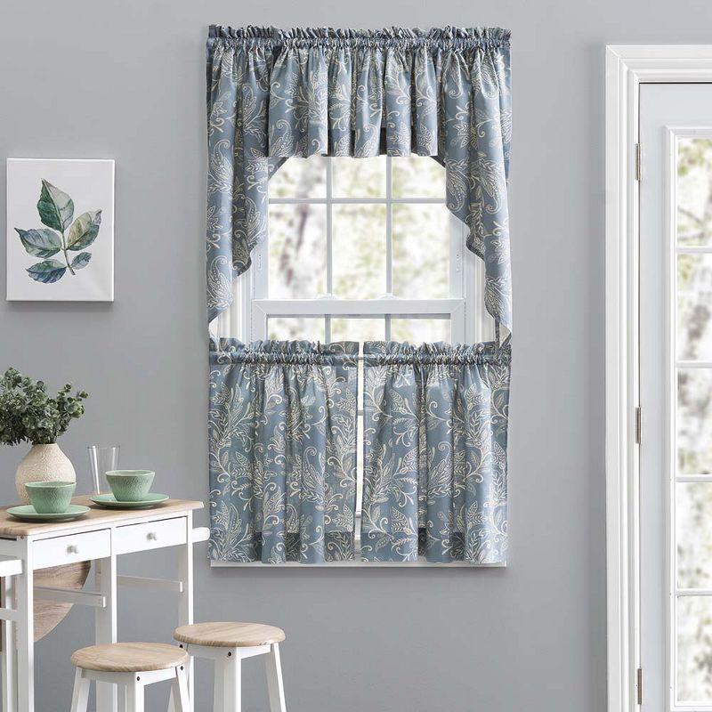 Ellis Curtain Lexington Leaf Pattern on Colored Ground Curtain Tiers Blue