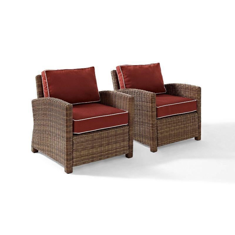 Bradenton 2-Piece Brown Wicker Outdoor Armchair Set with Red Cushions