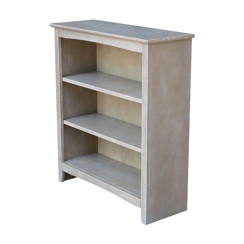 Transitional Solid Wood Adjustable 3-Shelf Bookcase in Washed Gray Taupe