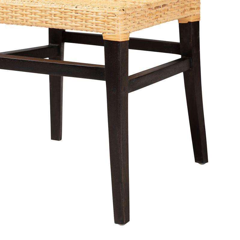 bali & pari Lingga Modern Bohemian Dark Brown Mahogany Wood and Natural Rattan Dining Chair