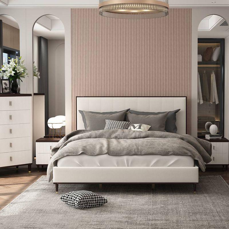 Light Gray and Brown Upholstered Queen Bed with Tufted Headboard and Storage Drawer