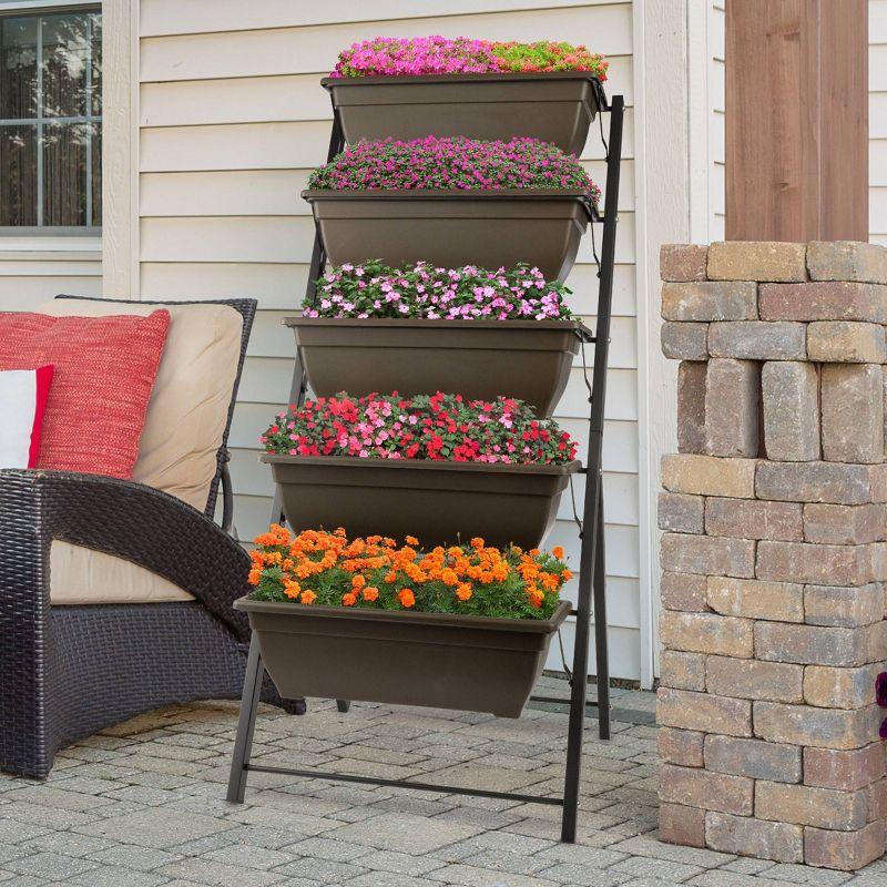 Pure Garden 5pc Raised Garden Beds Rectangular Steel Outdoor Planter Boxes Includes 5 Planter Pots with Rack Brown 27"x21.75"x48"