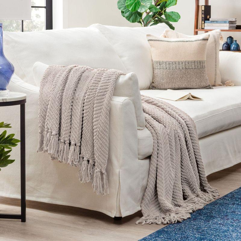 Chanasya Textured Knit Throw Blanket with Tassels - 50" x 65” - Taupe