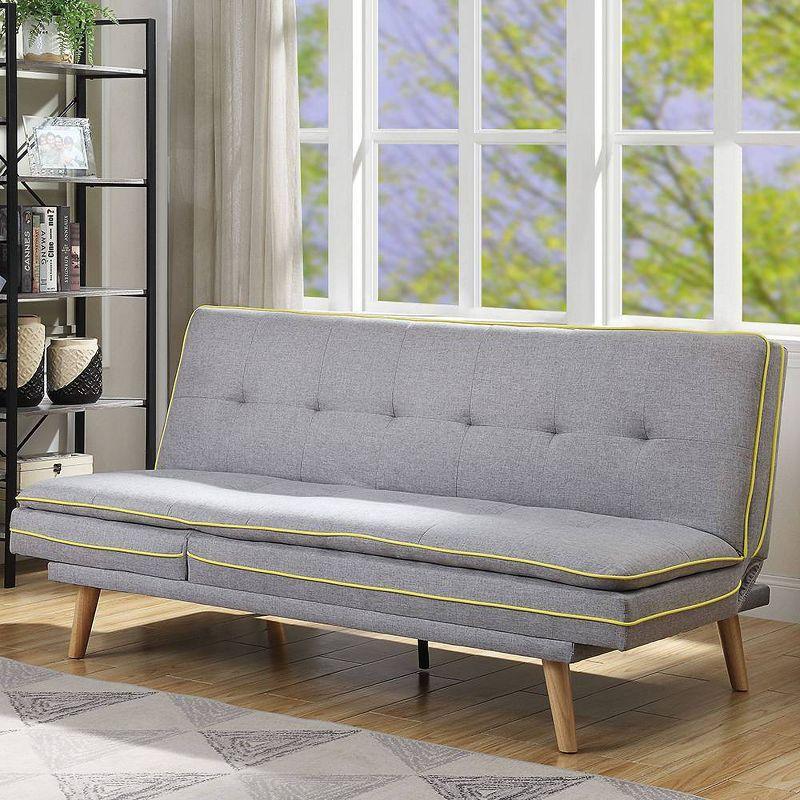 Gray Linen and Oak Wood Tufted Sleeper Sofa