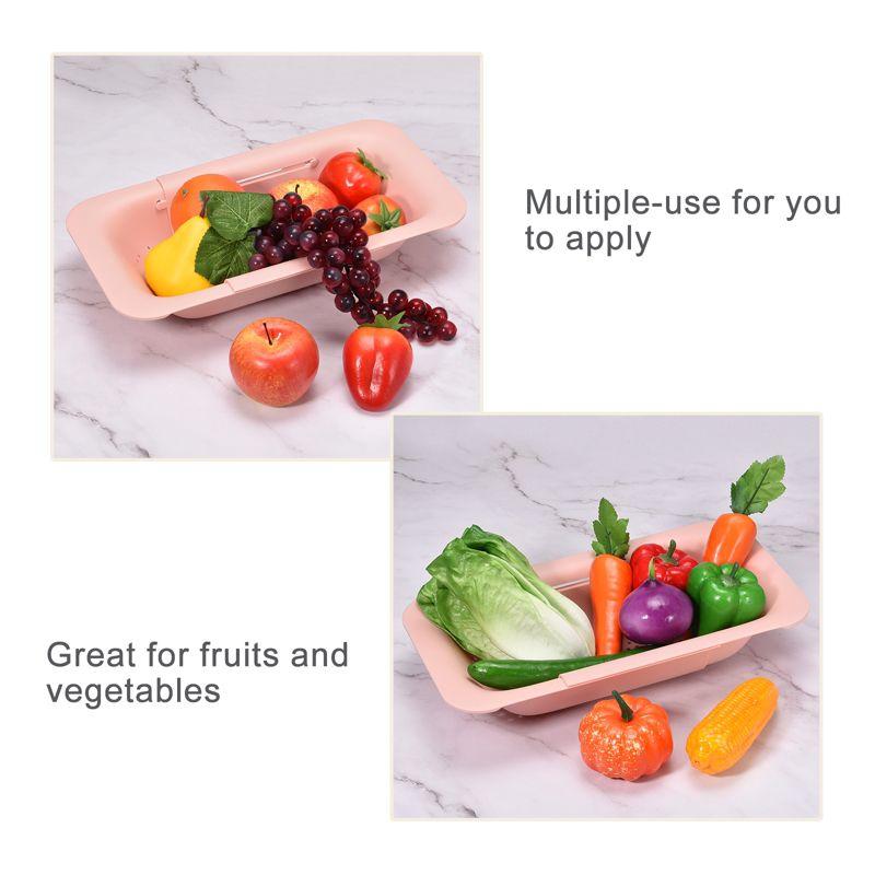 Unique Bargains Collapsible Colander Kitchen Over the Sink Drain Strainer Extendable Plastic Basket for Fruits Vegetables Pasta Food Pink