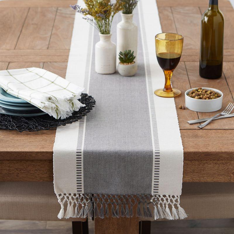 Design Imports  Ribbed Dobby Stripe Table Runner, Cool Gray, 13X72"
