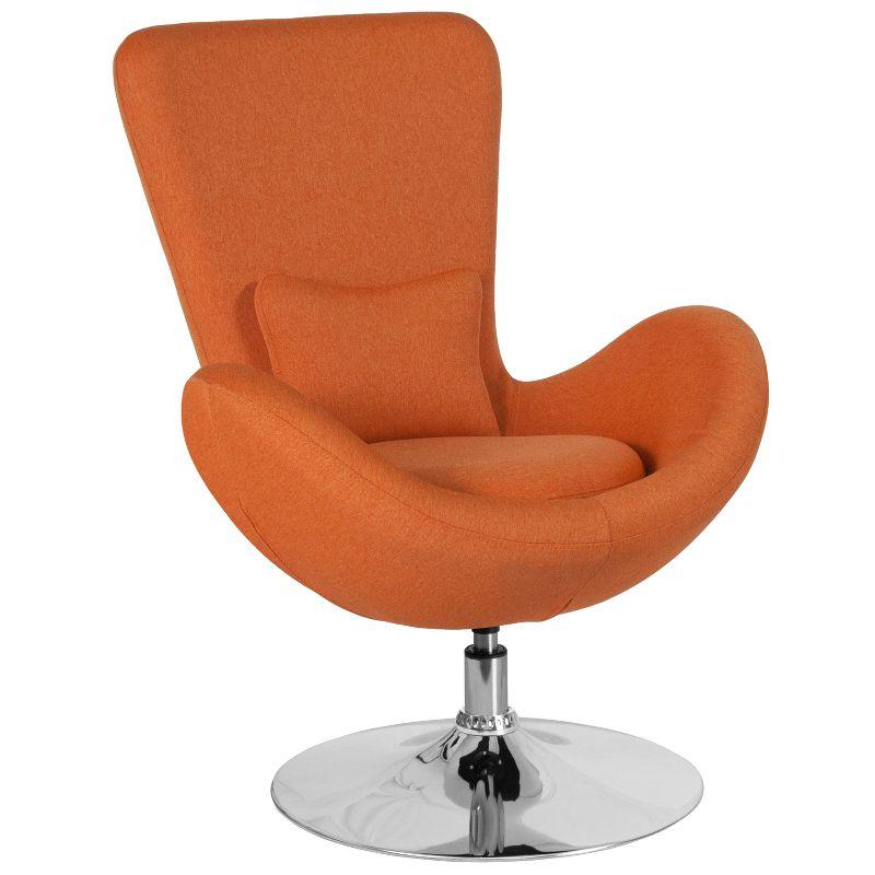 High Back Orange Fabric Swivel Reception Chair with Chrome Base