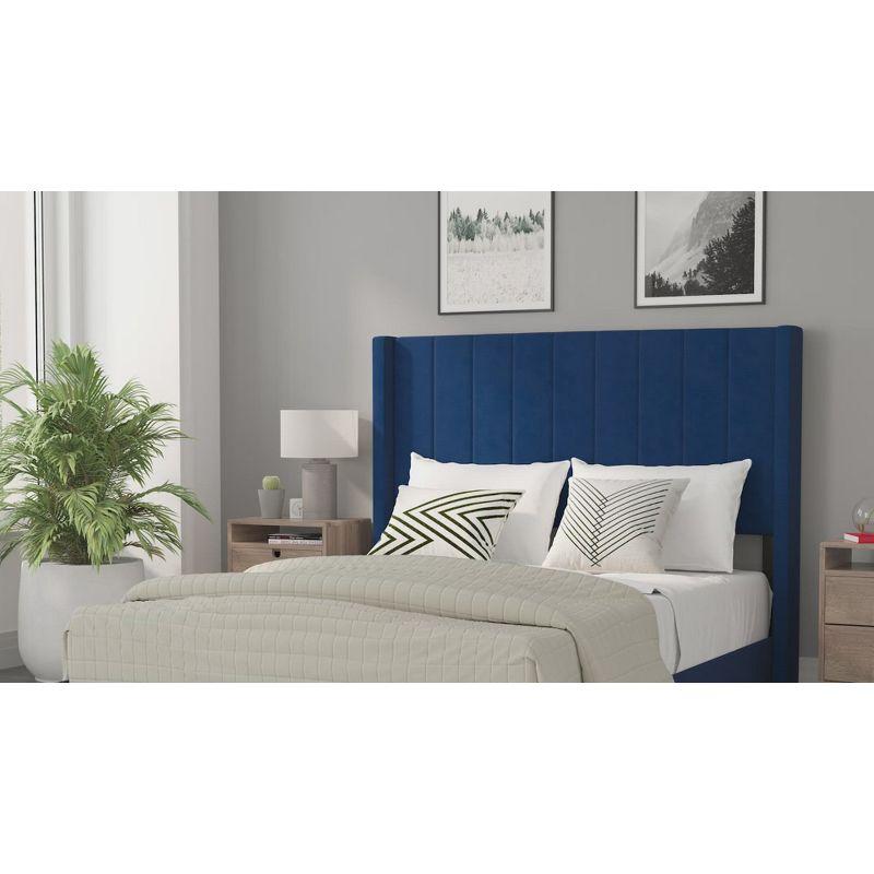 Ebern Designs Upholstered Platform Bed with Vertical Stitched Wingback Headboard, Slatted Mattress Foundation