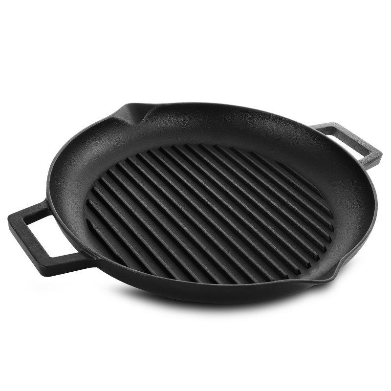 Addlestone 12-Inch Black Cast Iron Grill Pan with Dual Pouring Spouts