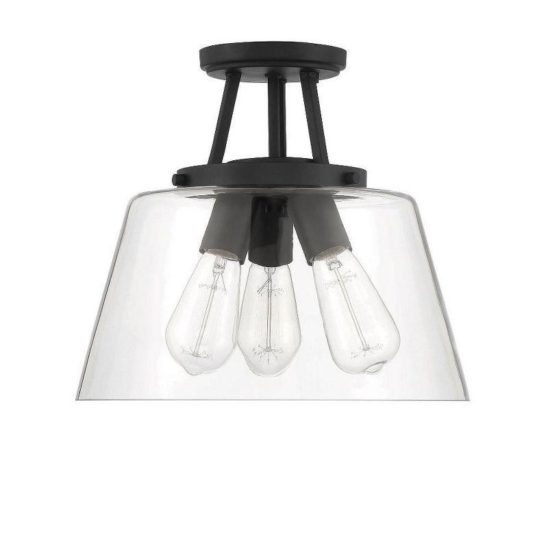 Calhoun Matte Black and Clear Glass 3-Light Semi-Flush Mount