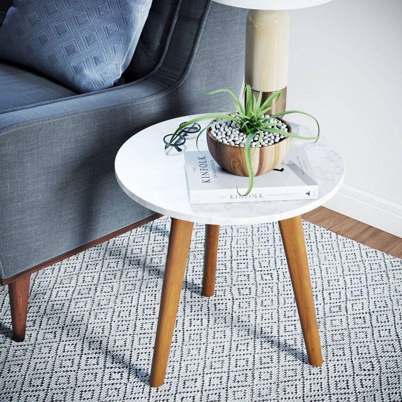 Solid Wood and Faux Marble Round Side Table - Nathan James