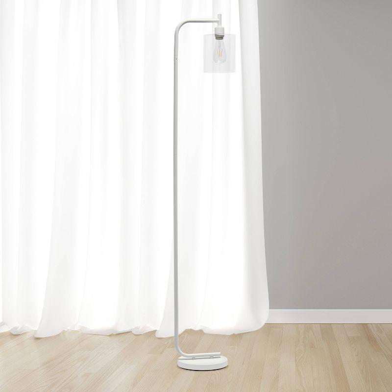 White Adjustable Iron Arc Floor Lamp with Glass Shade