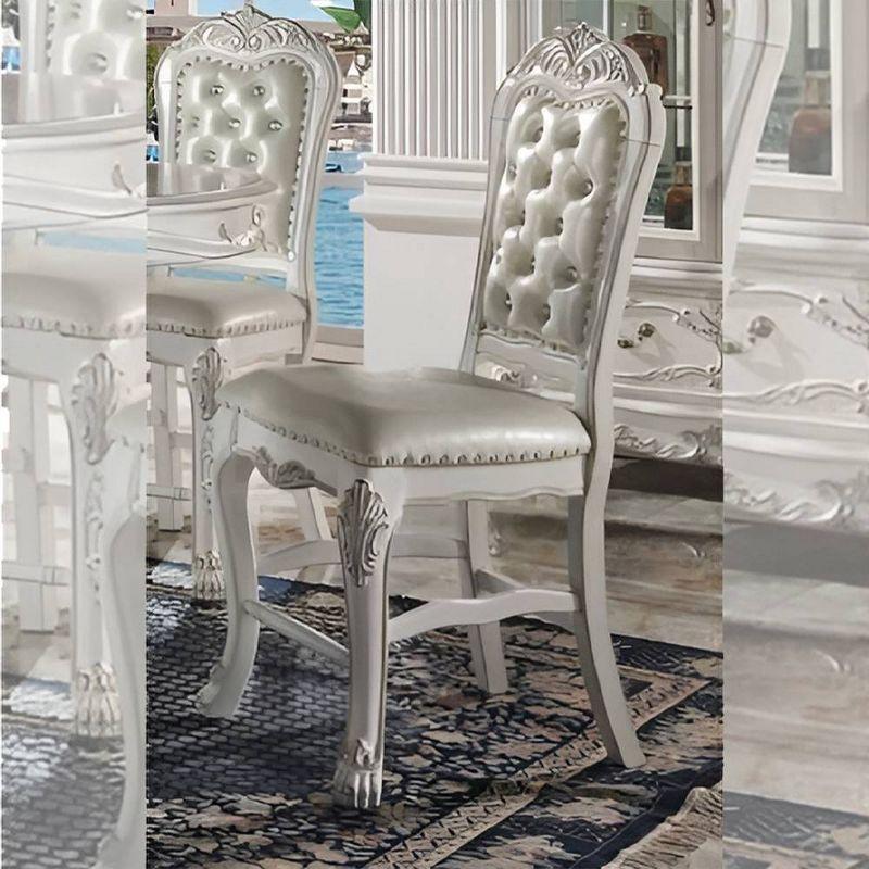 Acme Furniture 25" Dresden Dining Chair Fabric and Bone White Finish: Leather Upholstery, Wood Frame, Armrest, Spot Clean