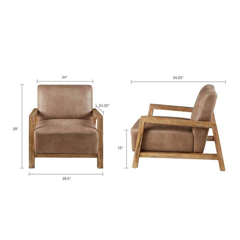 Easton Accent Chair Taupe/Natural: Solid Wood Arms, Reclaimed Finish, Polyurethane Leather