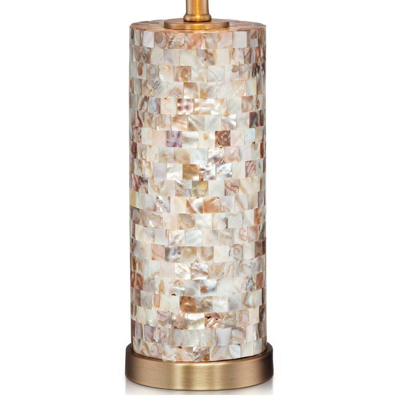 360 Lighting Margaret Coastal Accent Table Lamp 23" High Mother of Pearl Tile Cylinder Cream Linen Drum Shade for Bedroom Living Room Bedside Office