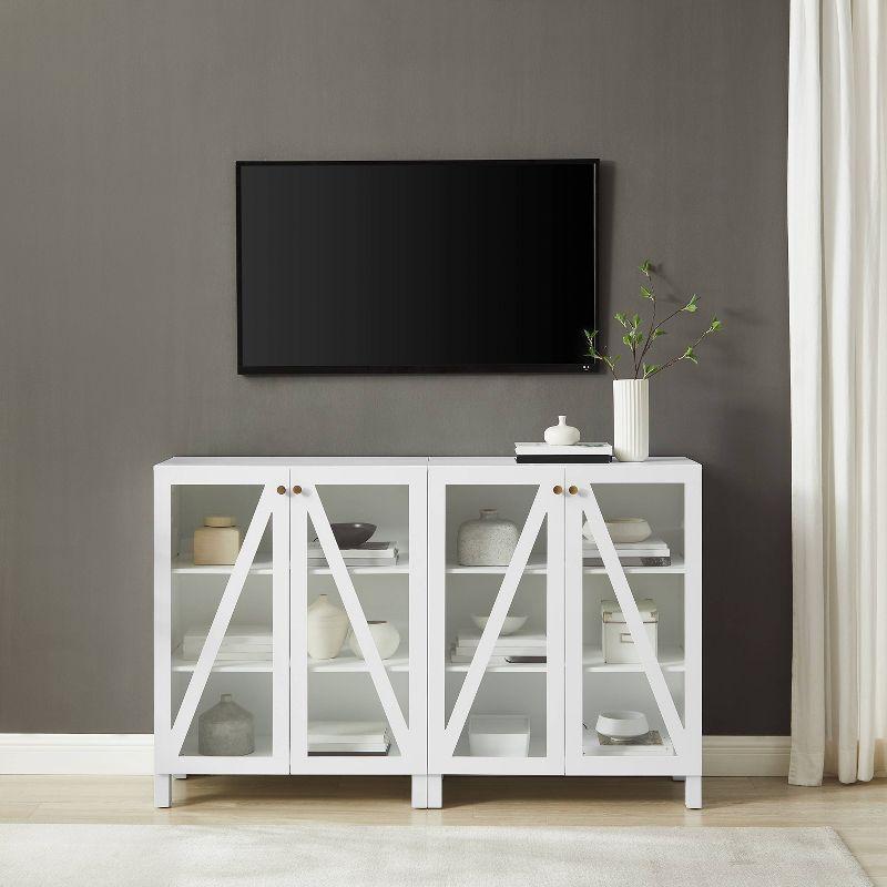 White 60" Media Sideboard Cabinet with Glass Doors and Shelves