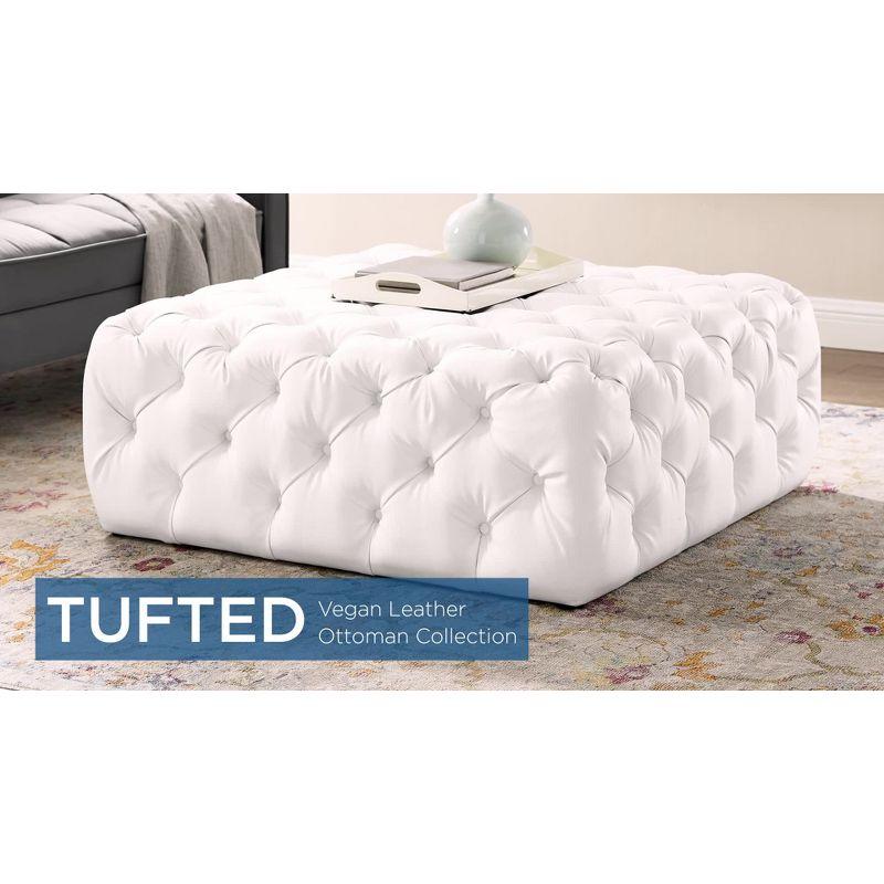 White Tufted Vegan Leather Large Square Ottoman