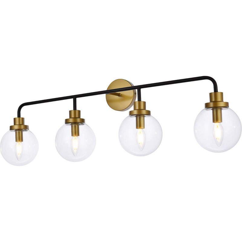 Elegant Lighting Hanson 4 lights bath sconce in black with brass with clear shade