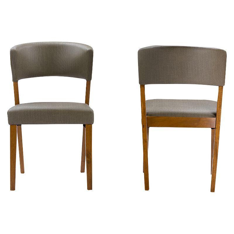 Gray Faux Leather and Walnut Wood Mid-Century Dining Chairs