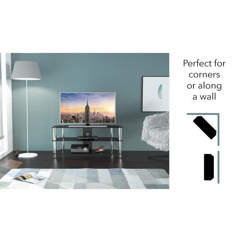 Cable Management and TV Stand for TVs up to 42" Black - AVF: Chrome Legs, Corner Fit, Glass Shelves