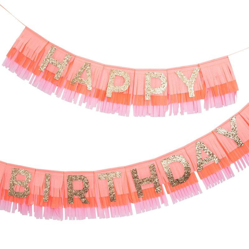 Pink and Coral Happy Birthday Fringe Garland with Glitter Letters