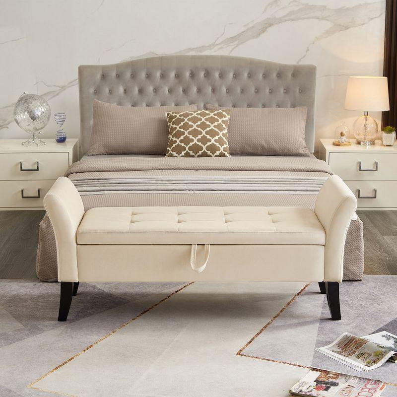 51.5'' Upholstered Storage Ottoman Bench With Arms Tufted Bed Bench Entryway Bench With Storage Velvet End Of Bed Bench