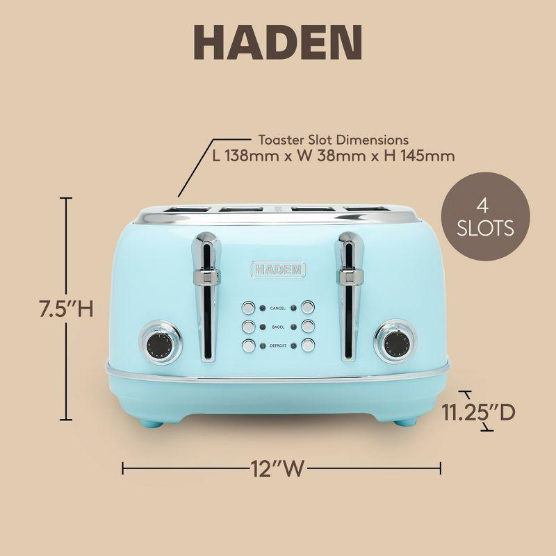 Haden Heritage 4 Slice Wide Slot Stainless Steel Toaster with Adjustable Browning Control & Non-Slip Feet, Turquoise & Chrome