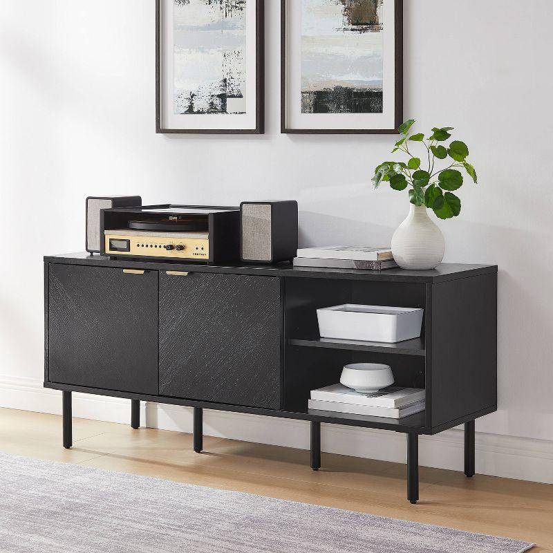 Brody Black Oak Record Storage Sideboard with Brass Handles