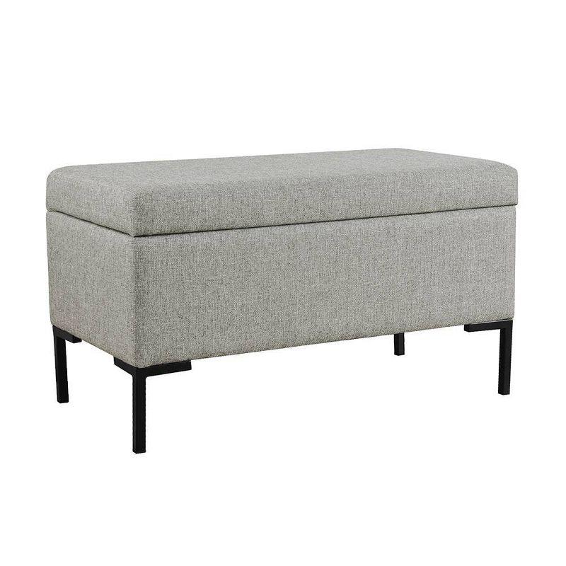 Gray Woven Medium Storage Bench with Black Metal Legs