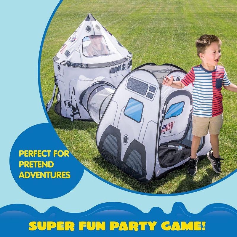 SYNCFUN White Rocket Ship Pop up Play Tent with Tunnel and Playhouse Kids Indoor Outdoor Spaceship Tent Set