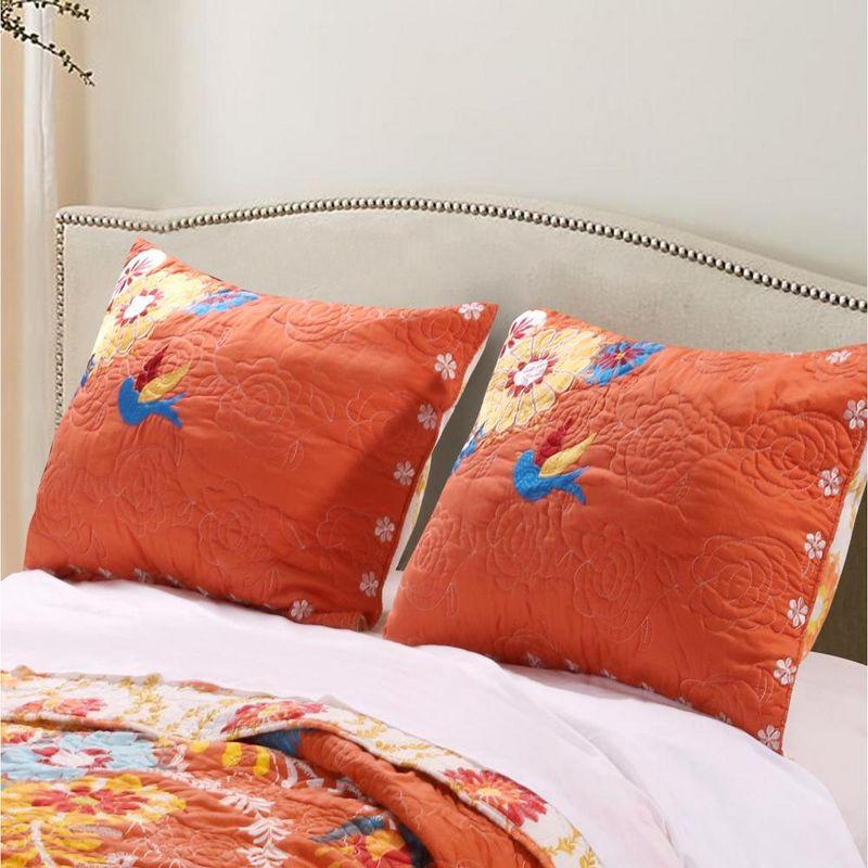 Orange Embroidered Cotton Polyester Standard Pillow Sham