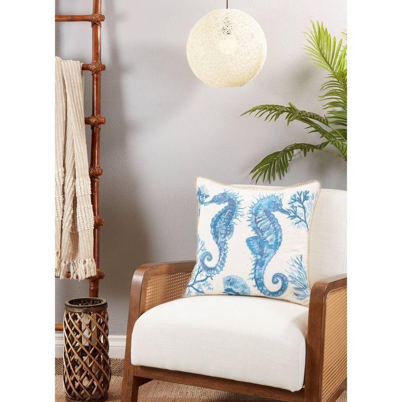 Navy Blue Cotton Sea Horse Design Throw Pillow Cover