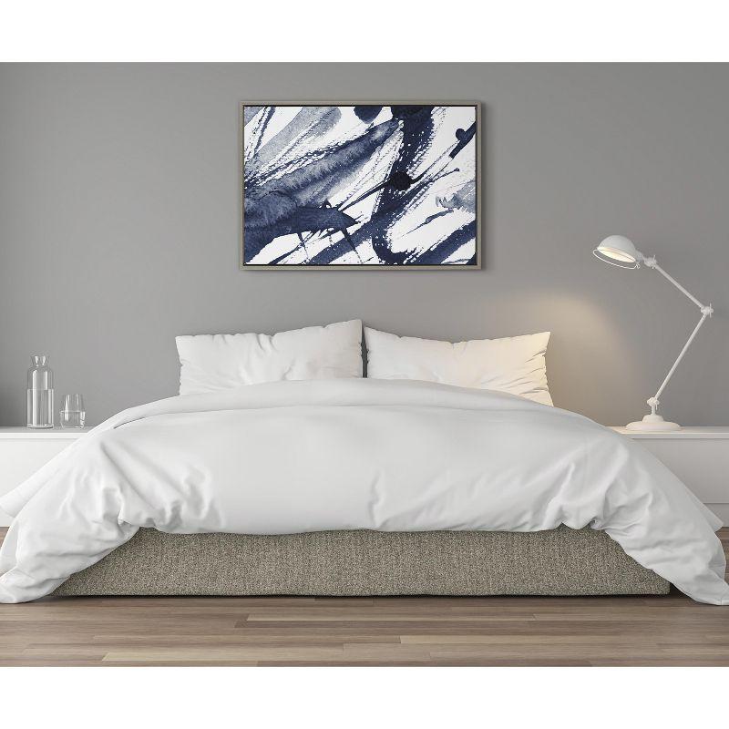 Kate and Laurel Sylvie Indigo Watercolor Framed Canvas by Amy Peterson Art Studio, 23x33, Gray