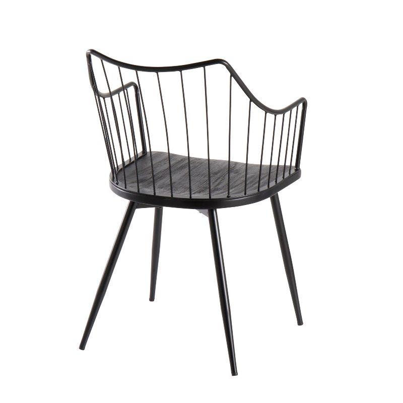 Winston Transitional Black Metal Arm Chair with Wood Seat