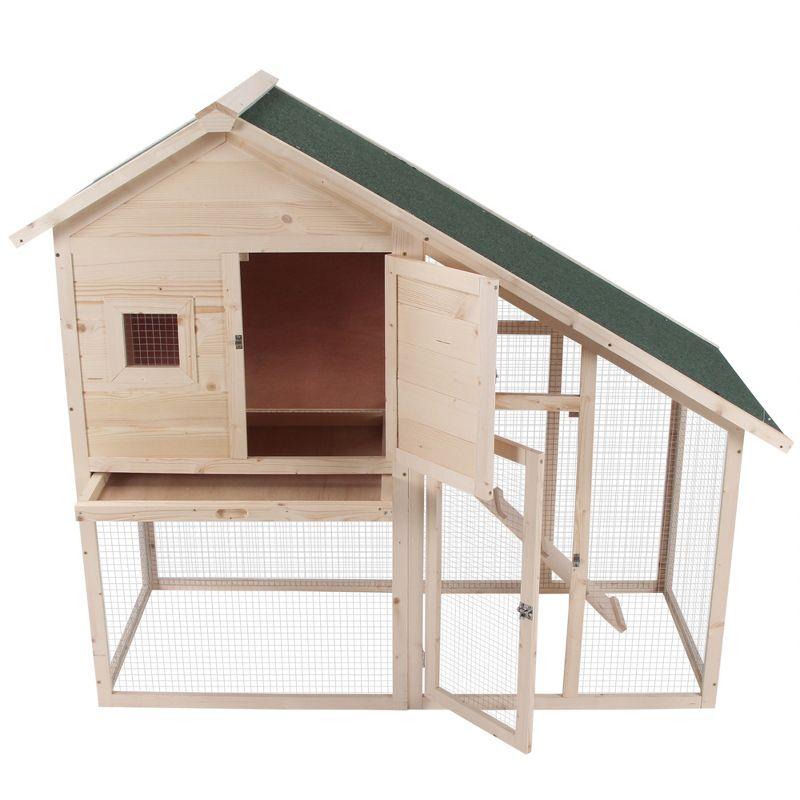 PawHut 55" L 2-Tier Wooden Rabbit Hutch Bunny Cage Small Animal House with Ramp, Waterproof Roof, Removable Tray and Outdoor Run