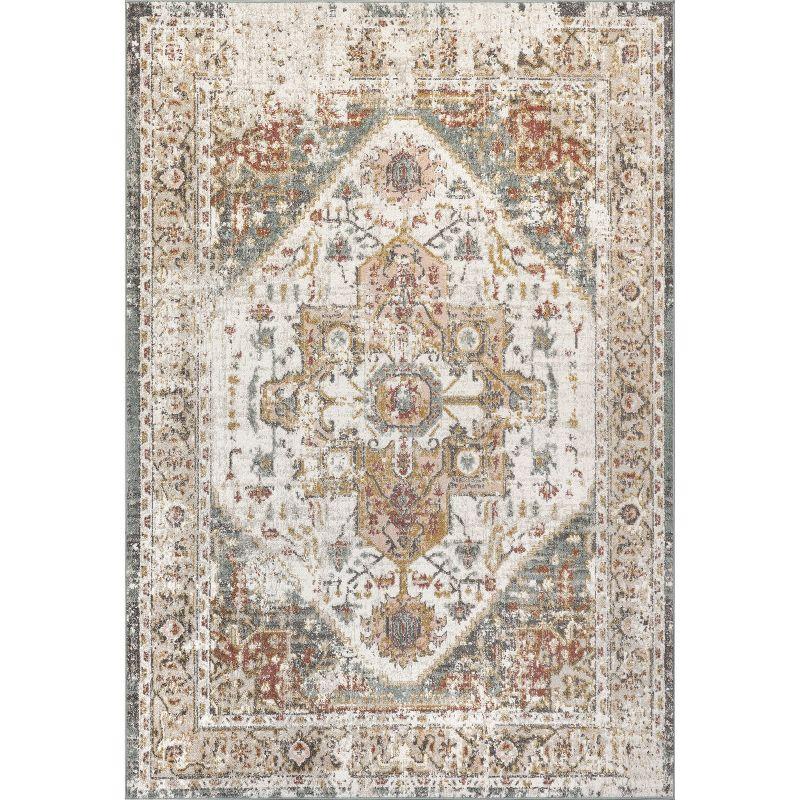 Nuloom 6 Square Justine Vintage Medallion Indoor Area Rug, Beige, Faded Persian Design, Stain Resistant, BedroomLiving Room, Kitchen,