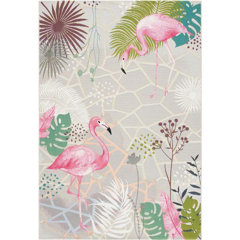 Gray and Pink Flamingo Outdoor Synthetic Area Rug 4' x 6'