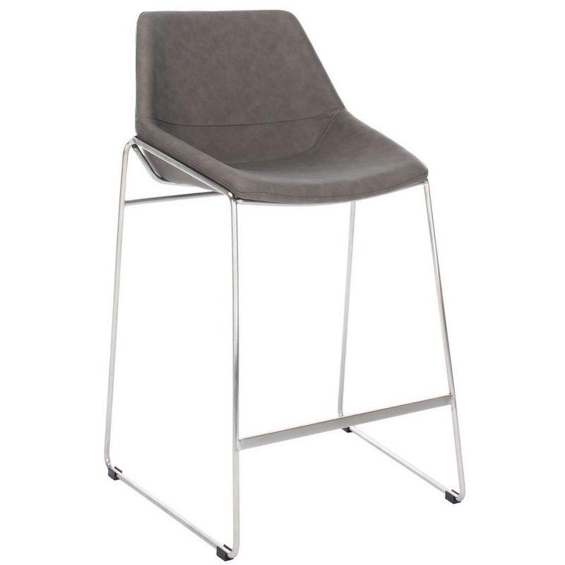 Ash Grey Leather and Silver Metal Hairpin 25" Counter Stool