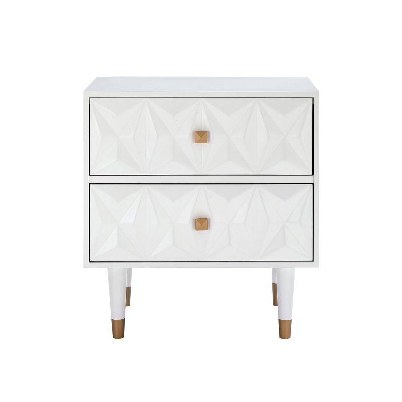 Elevated Geo-Textured White Nightstand with Gold Accents