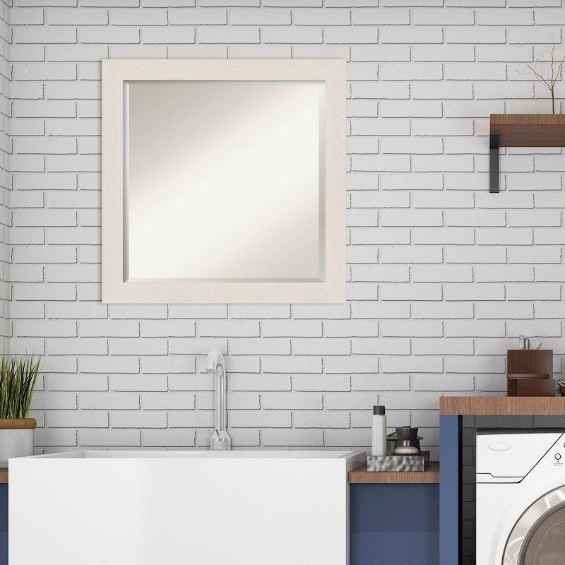 23" x 23" Rustic Plank White Framed Bathroom Vanity Wall Mirror - Amanti Art: Square Polystyrene Frame, Wall Mount