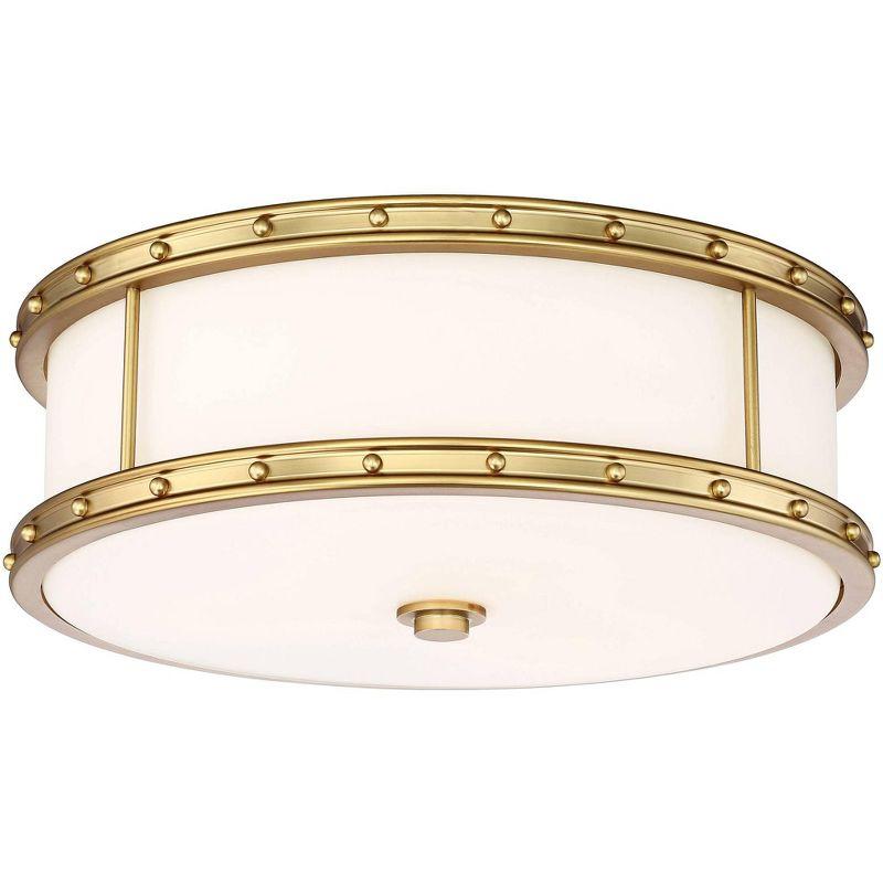 Minka Lavery Modern Ceiling Light Flush Mount Fixture 15 1/2" Liberty Gold Etched Opal White Glass Shade for Bedroom Kitchen House