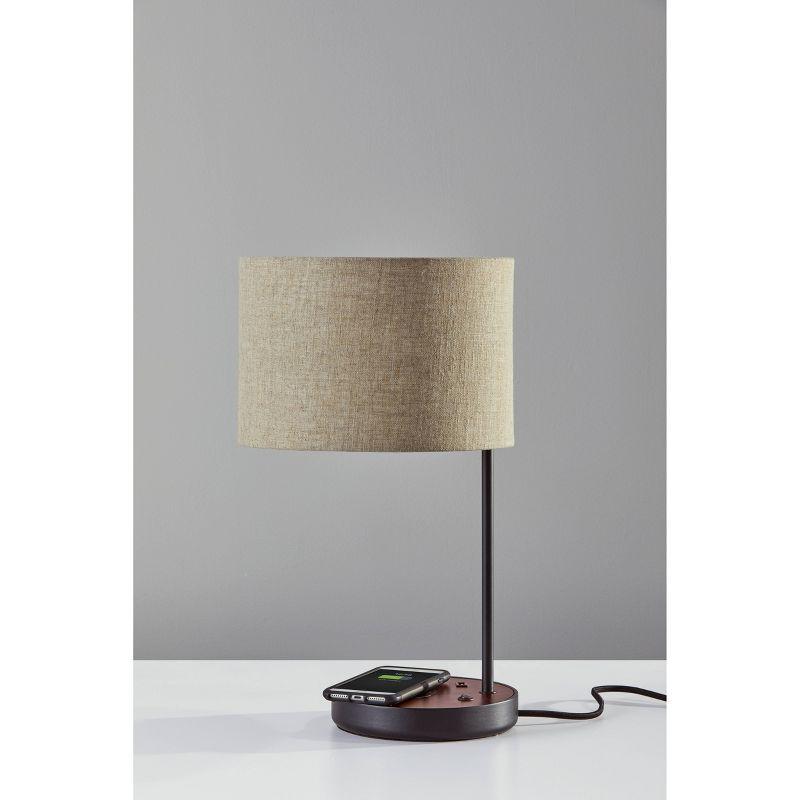 19.5" Oliver Charge Table Lamp Black - Adesso: Qi Wireless Charging, USB Port, Mid-Century Modern Design, No Assembly Required