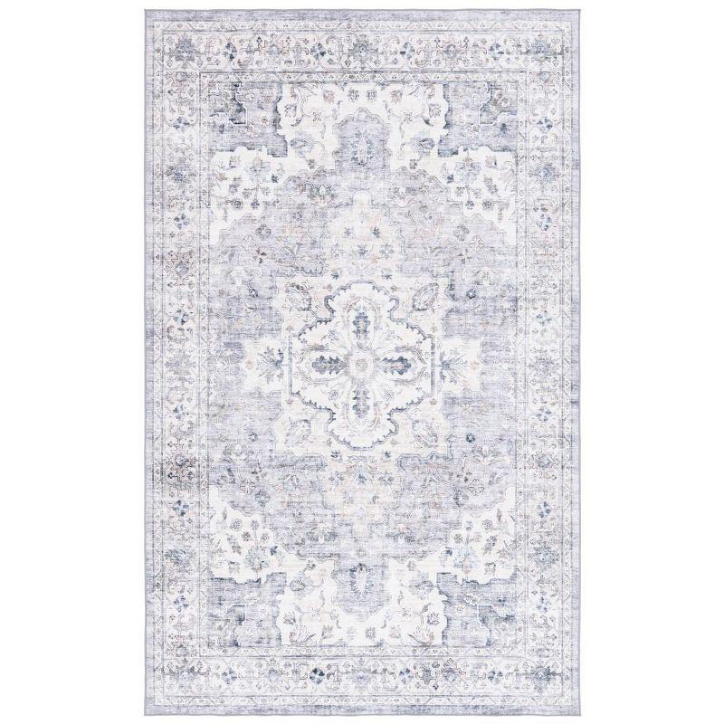 Light Grey and Beige Medallion Synthetic Washable Area Rug 5' x 8'