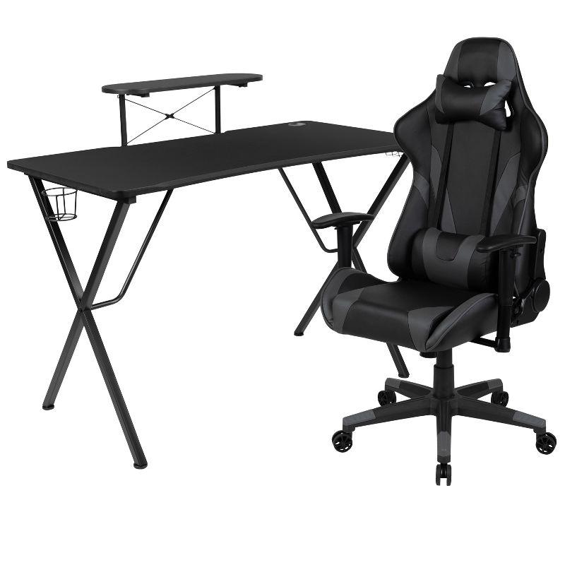 Flash Furniture Gaming Desk and Reclining Gaming Chair Set with Cup Holder, Headphone Hook, and Monitor/Smartphone Stand